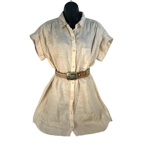 Cloth & Stone button front linen shirt tunic dress sz M oatmeal - Picture 1 of 7